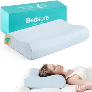imageBedsure Cervical Neck Pillow for Sleeping Memory Foam with CoolTouch Ice Pillowcases Ergonomic Contour Pain Relief Orthopedic Pillow for Neck Support for Side Back Stomach Sleepers Blue