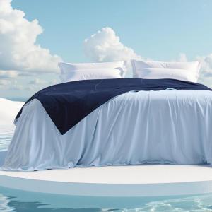 imageBedsure Cold Blankets for Sleeping  Lightweight Summer Blanket Queen Size for Bed Cooling Ice Breathable DoubleSided Bedding Essentials for Hot Sleepers as Gifts Blue 90x90 InchesSkywayInsignia Blue