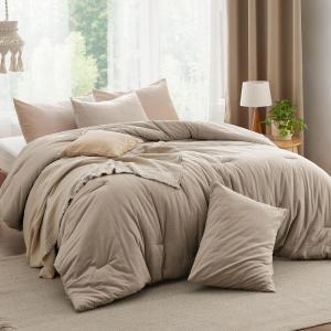 imageBedsure Comforter Set Queen Size Grayish Olive Green  Cotton Fabric with Microfiber Inner Fill Queen Comforter Set for All Seasons 3 Pieces 1 Comforter 90quotx90quot and 2 Pillow Cases 20quotx26quot05  Taupe