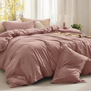 imageBedsure Comforter Set Queen Size Grayish Olive Green  Cotton Fabric with Microfiber Inner Fill Queen Comforter Set for All Seasons 3 Pieces 1 Comforter 90quotx90quot and 2 Pillow Cases 20quotx26quot06  Pink Clay