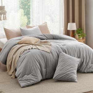 imageBedsure Comforter Set Queen Size Grayish Olive Green  Cotton Fabric with Microfiber Inner Fill Queen Comforter Set for All Seasons 3 Pieces 1 Comforter 90quotx90quot and 2 Pillow Cases 20quotx26quot09  Grey Stone Color