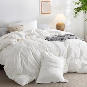 imageBedsure Comforter Set Queen Size Grayish Olive Green  Cotton Fabric with Microfiber Inner Fill Queen Comforter Set for All Seasons 3 Pieces 1 Comforter 90quotx90quot and 2 Pillow Cases 20quotx26quot07  White