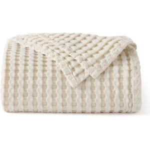imageBedsure Cooling Cotton Waffle Weave Throw Blanket  Lightweight Breathable Blanket of Rayon Derived from Bamboo for Hot Sleepers Luxury Throws for Bed Couch and Sofa Ivory 50x70 InchesLight Beige