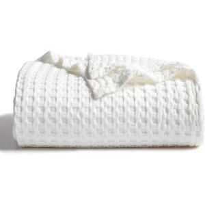 imageBedsure Cooling Cotton Waffle Weave Throw Blanket  Lightweight Breathable Blanket of Rayon Derived from Bamboo for Hot Sleepers Luxury Throws for Bed Couch and Sofa Ivory 50x70 InchesIvory