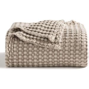 imageBedsure Cooling Cotton Waffle Weave Throw Blanket  Lightweight Breathable Blanket of Rayon Derived from Bamboo for Hot Sleepers Luxury Throws for Bed Couch and Sofa Ivory 50x70 InchesTaupe