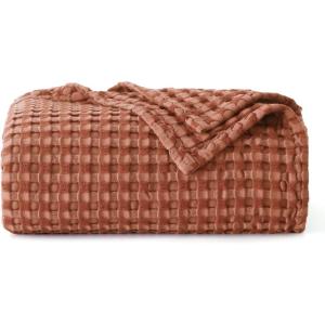 imageBedsure Cooling Cotton Waffle Weave Throw Blanket  Lightweight Breathable Blanket of Rayon Derived from Bamboo for Hot Sleepers Luxury Throws for Bed Couch and Sofa Ivory 50x70 InchesRed Orange