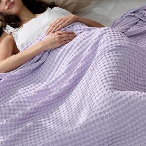 imageBedsure Cooling Cotton Waffle Weave Throw Blanket  Lightweight Breathable Blanket of Rayon Derived from Bamboo for Hot Sleepers Luxury Throws for Bed Couch and Sofa Ivory 50x70 InchesLight Purple