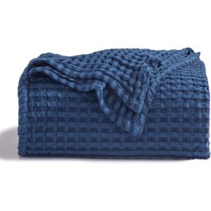 imageBedsure Cooling Cotton Waffle Weave Throw Blanket  Lightweight Breathable Blanket of Rayon Derived from Bamboo for Hot Sleepers Luxury Throws for Bed Couch and Sofa Ivory 50x70 InchesNavy