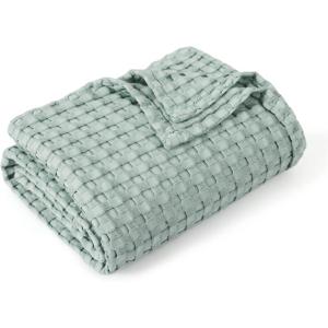 imageBedsure Cooling Cotton Waffle Weave Throw Blanket  Lightweight Breathable Blanket of Rayon Derived from Bamboo for Hot Sleepers Luxury Throws for Bed Couch and Sofa Ivory 50x70 InchesSage Green