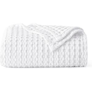 imageBedsure Cooling Cotton Waffle Weave Throw Blanket  Lightweight Breathable Blanket of Rayon Derived from Bamboo for Hot Sleepers Luxury Throws for Bed Couch and Sofa Ivory 50x70 InchesWhite