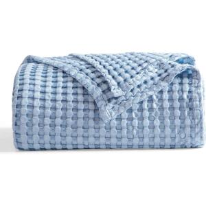 imageBedsure Cooling Cotton Waffle Weave Throw Blanket  Lightweight Breathable Blanket of Rayon Derived from Bamboo for Hot Sleepers Luxury Throws for Bed Couch and Sofa Ivory 50x70 InchesSky Blue