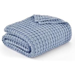 imageBedsure Cooling Cotton Waffle Weave Throw Blanket  Lightweight Breathable Blanket of Rayon Derived from Bamboo for Hot Sleepers Luxury Throws for Bed Couch and Sofa Ivory 50x70 InchesFog Blue
