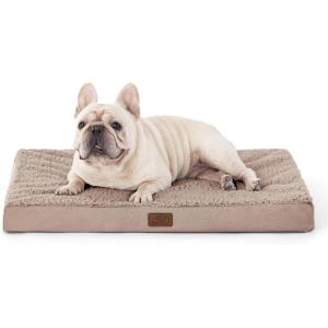 imageBedsure Cooling Dog Bed for Crate  Large Orthopedic Flat Puppy Beds with Removable Washable Cover Egg Crate Foam Pet Mat Suitable for Pet Up to 50 lbsLight Brown
