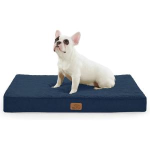 imageBedsure Cooling Dog Bed for Crate  Large Orthopedic Flat Puppy Beds with Removable Washable Cover Egg Crate Foam Pet Mat Suitable for Pet Up to 50 lbsNavy