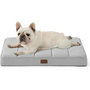 imageBedsure Cooling Dog Bed for Crate  Large Orthopedic Flat Puppy Beds with Removable Washable Cover Egg Crate Foam Pet Mat Suitable for Pet Up to 50 lbsCooling Grey