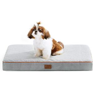 imageBedsure Cooling Dog Bed for Crate  Large Orthopedic Flat Puppy Beds with Removable Washable Cover Egg Crate Foam Pet Mat Suitable for Pet Up to 50 lbsLight Grey