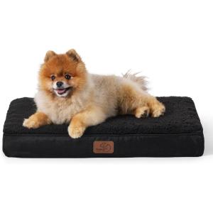 imageBedsure Cooling Dog Bed for Crate  Large Orthopedic Flat Puppy Beds with Removable Washable Cover Egg Crate Foam Pet Mat Suitable for Pet Up to 50 lbsBlack