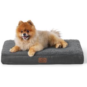 imageBedsure Cooling Dog Bed for Crate  Large Orthopedic Flat Puppy Beds with Removable Washable Cover Egg Crate Foam Pet Mat Suitable for Pet Up to 50 lbsDark Grey