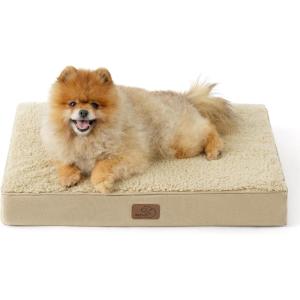 imageBedsure Cooling Dog Bed for Crate  Large Orthopedic Flat Puppy Beds with Removable Washable Cover Egg Crate Foam Pet Mat Suitable for Pet Up to 50 lbsKhaki
