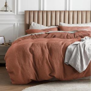 imageBedsure Cooling Duvet Cover Queen Size Cotton ampamp Rayon Derived from Bamboo Blend Duvet Cover Set for Hot Sleepers UltraSoft Breathable ampamp Lightweight Home Bedding for All Seasons White90quotx90quot07  Burnt Orange No Comforter