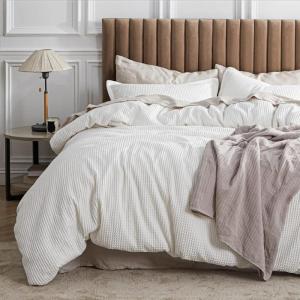 imageBedsure Cooling Duvet Cover Queen Size Cotton ampamp Rayon Derived from Bamboo Blend Duvet Cover Set for Hot Sleepers UltraSoft Breathable ampamp Lightweight Home Bedding for All Seasons White90quotx90quot01  Coconut White No Comforter