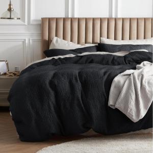 imageBedsure Cooling Duvet Cover Queen Size Cotton ampamp Rayon Derived from Bamboo Blend Duvet Cover Set for Hot Sleepers UltraSoft Breathable ampamp Lightweight Home Bedding for All Seasons White90quotx90quot19  Black No Comforter