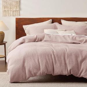 imageBedsure Cooling Duvet Cover Queen Size Cotton ampamp Rayon Derived from Bamboo Blend Duvet Cover Set for Hot Sleepers UltraSoft Breathable ampamp Lightweight Home Bedding for All Seasons White90quotx90quot09  Pink No Comforter