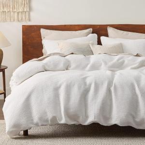 imageBedsure Cooling Duvet Cover Queen Size Cotton ampamp Rayon Derived from Bamboo Blend Duvet Cover Set for Hot Sleepers UltraSoft Breathable ampamp Lightweight Home Bedding for All Seasons White90quotx90quot02  Milk White No Comforter