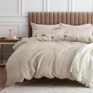 imageBedsure Cooling Duvet Cover Queen Size Cotton ampamp Rayon Derived from Bamboo Blend Duvet Cover Set for Hot Sleepers UltraSoft Breathable ampamp Lightweight Home Bedding for All Seasons White90quotx90quot03  Beige No Comforter