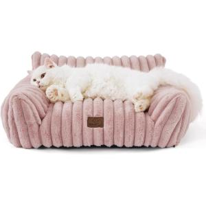 imageBedsure Cute Cat Couch for Pets  Fluffy Cat beds with Premium Soft Corduroy Fleece Fuzzy Cats beds for Indoor Cats with Removable Washable Cover Supportive Pet Sofa 24inch CreamBlush Pink