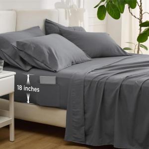 imageBedsure Deep Pocket Queen Sheets  6 Piece Prewashed UltraSoft Queen Sheet Set Fits Mattresses Up to 18 Inches Thick Breathable ampamp Secure Fit Hotel Luxury Bedding Sage GreenGrey