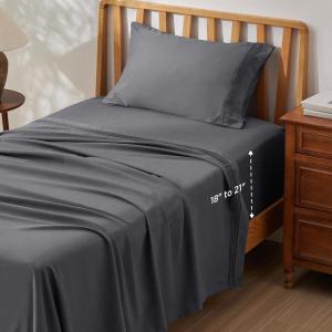 imageBedsure Deep Pocket Queen Sheets Set  Fits Mattresses Up to 21 Inches Thick  4 Piece GentleSoft Bed Sheets Moisture Wicking Soft ampamp Cooling Bedsheet ampamp Pillowcases Easy ampamp Secure Fit Light Grey03  Dark Grey
