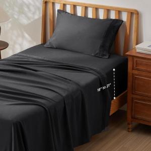 imageBedsure Deep Pocket Queen Sheets Set  Fits Mattresses Up to 21 Inches Thick  4 Piece GentleSoft Bed Sheets Moisture Wicking Soft ampamp Cooling Bedsheet ampamp Pillowcases Easy ampamp Secure Fit Light Grey07  Black