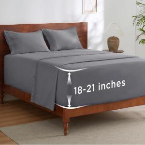 imageBedsure Deep Pocket Queen Sheets Set  Fits Mattresses Up to 21 Inches Thick  4 Piece GentleSoft Bed Sheets Moisture Wicking Soft ampamp Cooling Bedsheet ampamp Pillowcases Easy ampamp Secure Fit Light Grey15  Grey