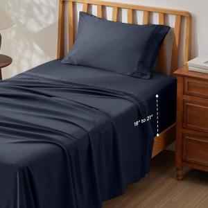 imageBedsure Deep Pocket Queen Sheets Set  Fits Mattresses Up to 21 Inches Thick  4 Piece GentleSoft Bed Sheets Moisture Wicking Soft ampamp Cooling Bedsheet ampamp Pillowcases Easy ampamp Secure Fit Light GreyNavy