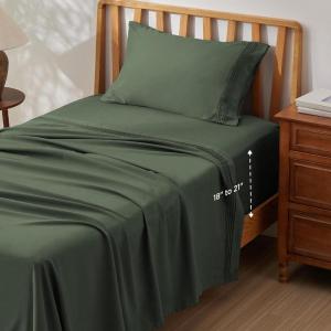 imageBedsure Deep Pocket Queen Sheets Set  Fits Mattresses Up to 21 Inches Thick  4 Piece GentleSoft Bed Sheets Moisture Wicking Soft ampamp Cooling Bedsheet ampamp Pillowcases Easy ampamp Secure Fit Light GreyOlive Green