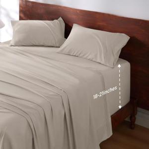 imageBedsure Deep Pocket Queen Sheets Set  Fits Mattresses Up to 21 Inches Thick  4 Piece GentleSoft Bed Sheets Moisture Wicking Soft ampamp Cooling Bedsheet ampamp Pillowcases Easy ampamp Secure Fit Light Grey11  Linen
