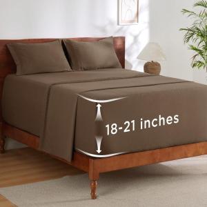 imageBedsure Deep Pocket Queen Sheets Set  Fits Mattresses Up to 21 Inches Thick  4 Piece GentleSoft Bed Sheets Moisture Wicking Soft ampamp Cooling Bedsheet ampamp Pillowcases Easy ampamp Secure Fit Light Grey09  Light Brown