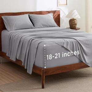 imageBedsure Deep Pocket Queen Sheets Set  Fits Mattresses Up to 21 Inches Thick  4 Piece GentleSoft Bed Sheets Moisture Wicking Soft ampamp Cooling Bedsheet ampamp Pillowcases Easy ampamp Secure Fit Light Grey01  Light Grey