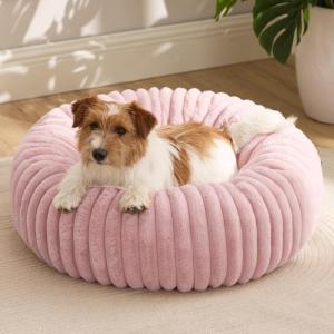 imageBedsure Donut Medium Dog Bed  Washable Faux Fur with Corduroy Fleece ampamp Anti Slip Bottom Round Pet Bed with Removable Cover Cream 30x30x8 inchesBlush Pink
