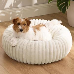 imageBedsure Donut Medium Dog Bed  Washable Faux Fur with Corduroy Fleece ampamp Anti Slip Bottom Round Pet Bed with Removable Cover Cream 30x30x8 inchesCream