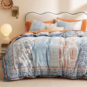 imageBedsure Duvet Cover Queen Size  100 Cotton Reversible Floral Queen Duvet Cover Set with Zipper Closure 3 Pieces Soft ampamp Breathable Green Bedding Set with 2 Pillow Shams 20quotx26quot05  Light Blue No Comforter
