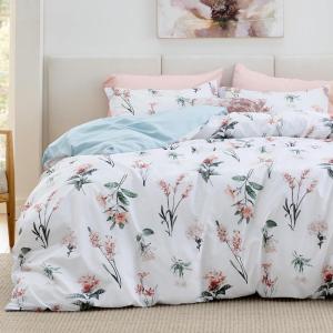 imageBedsure Duvet Cover Queen Size  100 Cotton Reversible Floral Queen Duvet Cover Set with Zipper Closure 3 Pieces Soft ampamp Breathable Green Bedding Set with 2 Pillow Shams 20quotx26quot07  Blue No Comforter