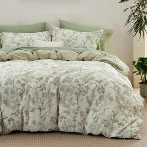 imageBedsure Duvet Cover Queen Size  100 Cotton Reversible Floral Queen Duvet Cover Set with Zipper Closure 3 Pieces Soft ampamp Breathable Green Bedding Set with 2 Pillow Shams 20quotx26quot06  Desert Sage No Comforter