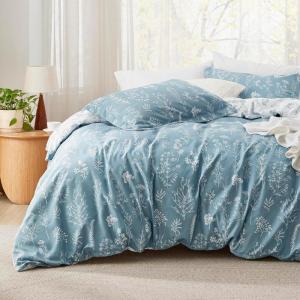 imageBedsure Duvet Cover Queen Size  Reversible Green Queen Duvet Cover Set with Zipper Closure 3 Pieces Floral Patterned Bedding Set with 8 Corner Ties and 2 Pillow Shams08  Mineral Blue No Comforter