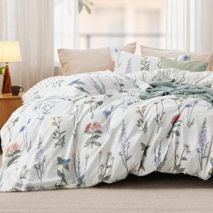 imageBedsure Duvet Cover Queen Size  Reversible Green Queen Duvet Cover Set with Zipper Closure 3 Pieces Floral Patterned Bedding Set with 8 Corner Ties and 2 Pillow Shams06  Coconut White No Comforter