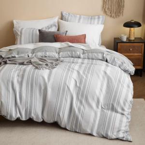 imageBedsure Duvet Cover Queen Size  Reversible Green Queen Duvet Cover Set with Zipper Closure 3 Pieces Floral Patterned Bedding Set with 8 Corner Ties and 2 Pillow Shams05  Formal Grey No Comforter