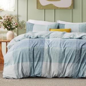 imageBedsure Duvet Cover Queen Size  Reversible Green Queen Duvet Cover Set with Zipper Closure 3 Pieces Floral Patterned Bedding Set with 8 Corner Ties and 2 Pillow Shams02  Blue No Comforter