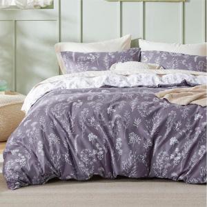 imageBedsure Duvet Cover Queen Size  Reversible Green Queen Duvet Cover Set with Zipper Closure 3 Pieces Floral Patterned Bedding Set with 8 Corner Ties and 2 Pillow Shams05  Grayish Purple No Comforter
