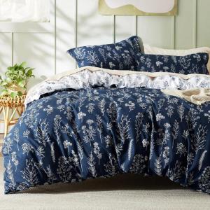imageBedsure Duvet Cover Queen Size  Reversible Green Queen Duvet Cover Set with Zipper Closure 3 Pieces Floral Patterned Bedding Set with 8 Corner Ties and 2 Pillow Shams02  Nave Blue No Comforter
